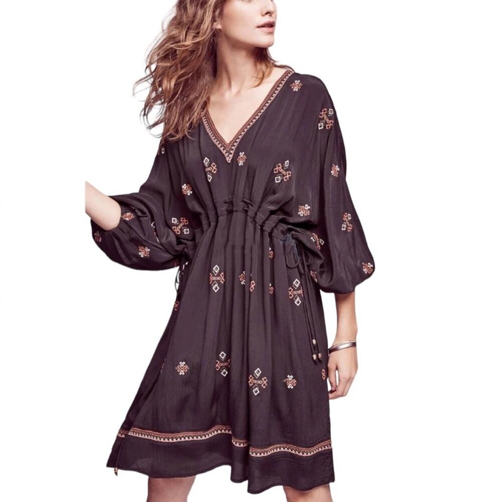 Twelfth street Cynthia Vincent‎ embroidered drawstring kaftan dress boho sz M